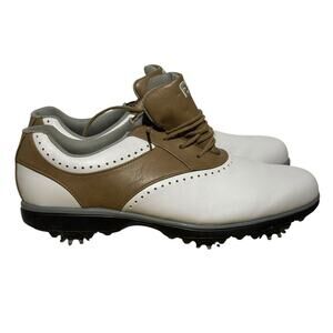 FootJoy Saddle Golf Shoes White Brown Men's Size 9.5 Leather Spiked 93914